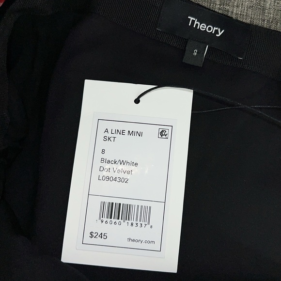 New Theory A Line Mini Black/White Dot Velvet Skirt Size 10 & 8 - Picture 8 of 8
